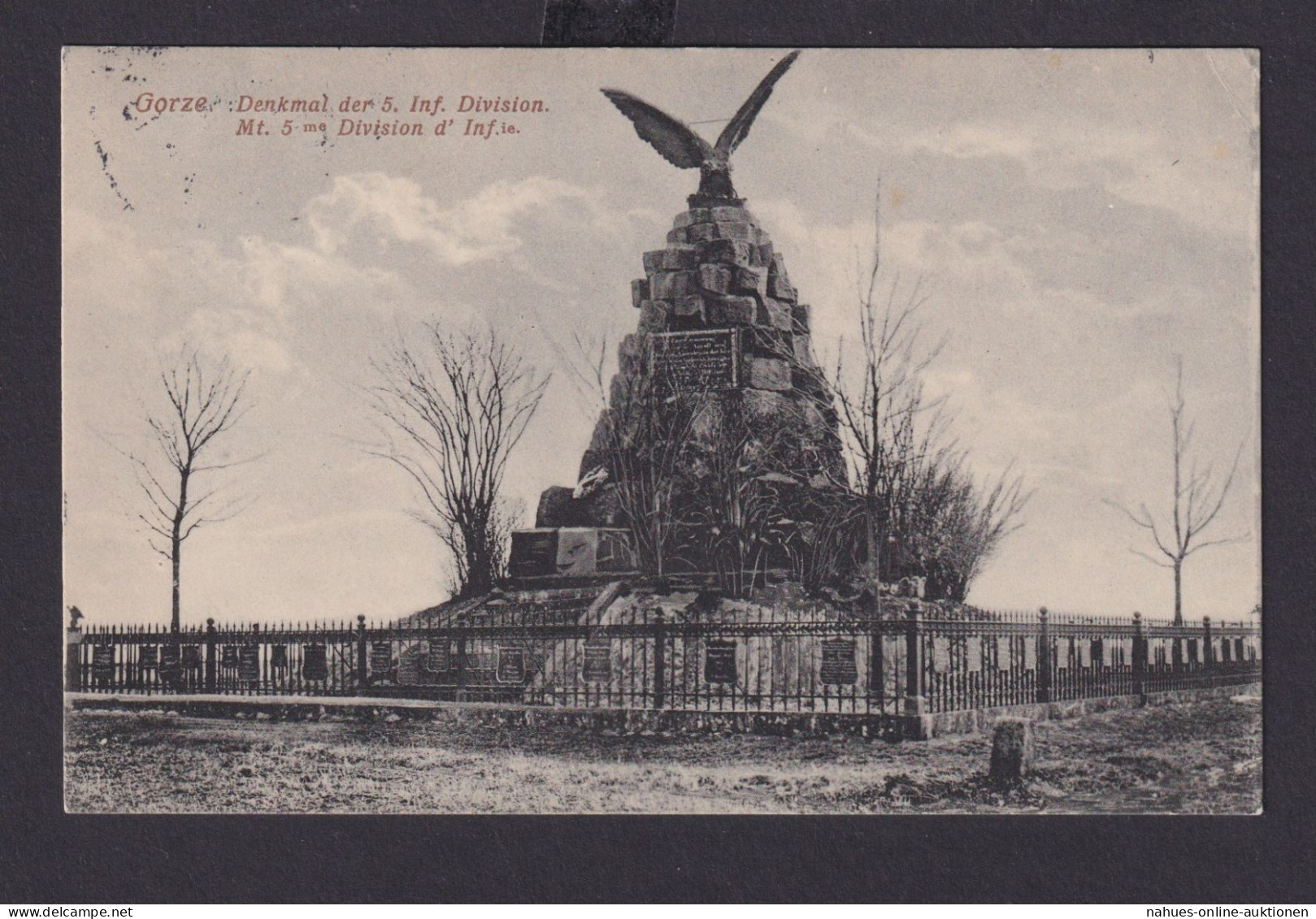 Ansichtskarte Bahnpost Saarbrücken N. Bingerbrück Gorze Frankreich Denkmal D. 5. - 1914-18