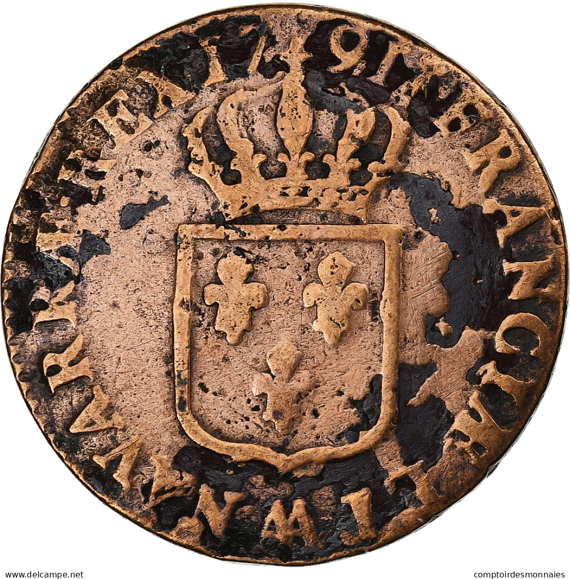 France, Louis XVI, Sol, 1791, Metz, 2nd Semestre, Cuivre, TB+, Gadoury:350 - 1774-1791 Luis XVI