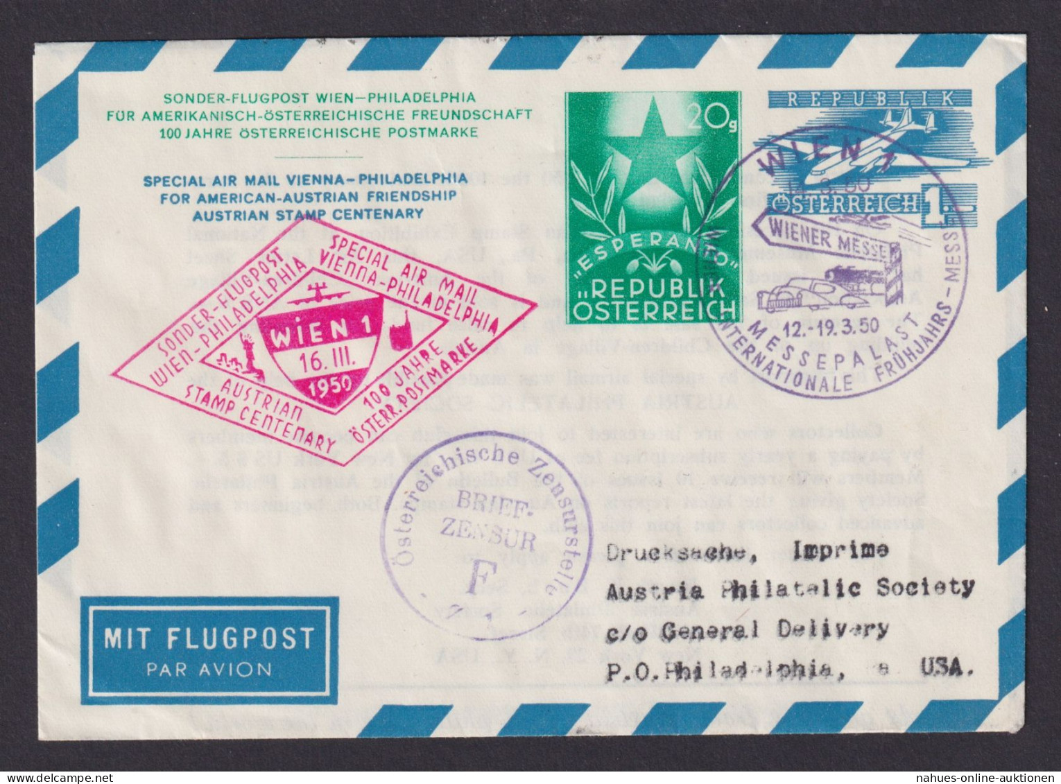 Flugpost Air Mail Österreich Selt. Privatganzsache 2 WST Esperanto + Flugpost - Altri & Non Classificati