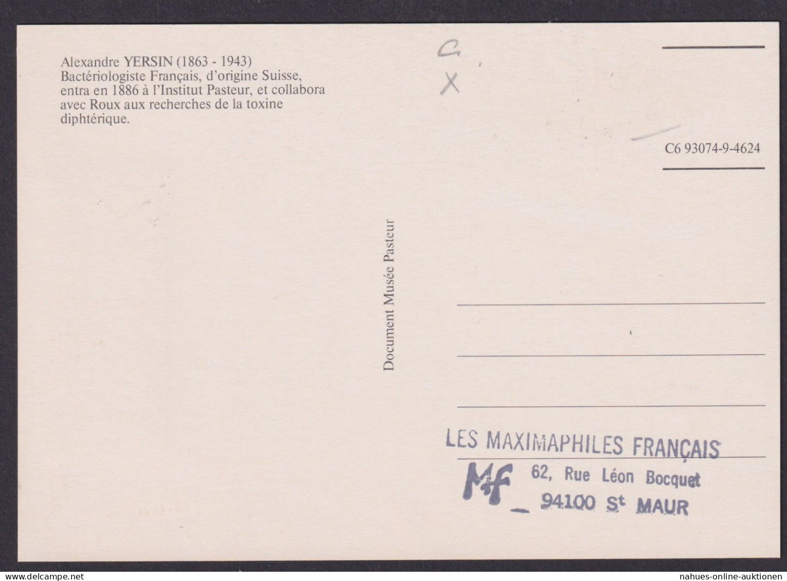 Briefmarken Frankreich 2596 Alexandre Yersin Bakteriologe Medizin Maximumkarte - Covers & Documents