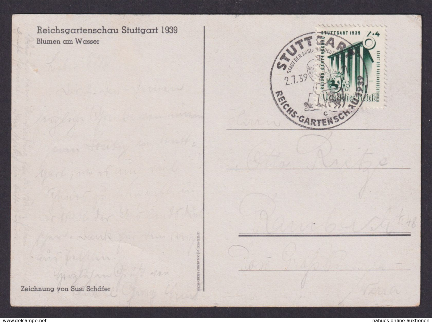 Briefmarken Deutsches Reich SST Reichsgartenschau Stuttgart 1939 AK Blumen Am - Brieven En Documenten