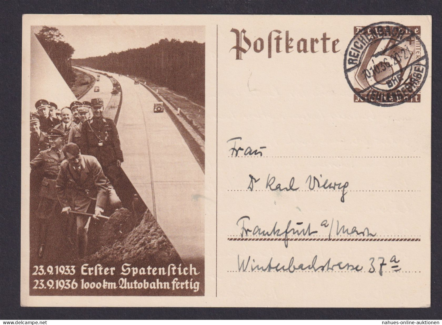 Reichenbach Eulengebirge Preußen Schlesien Deutsches Reich Ganzsache Frankfurt - Briefe U. Dokumente