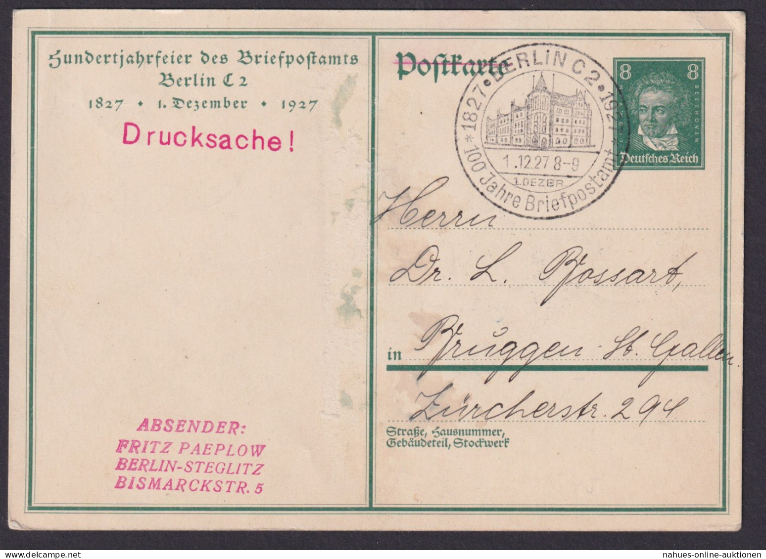 Deutsches Reich Ganzsache P 179 Berlin 100 Jahre Briefpostamt Rs. Briefträger - Storia Postale