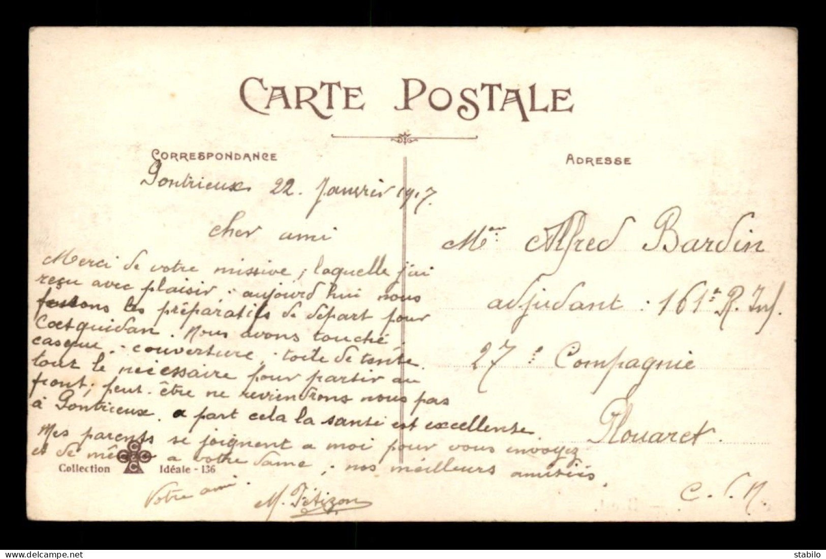 22 - PONTRIEUX - UNE PENSEE - CARTE FANTAISIE - Pontrieux