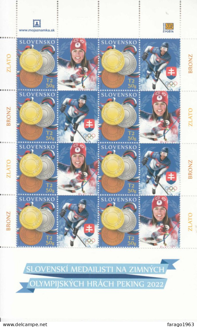 2022 Slovakia Winter Olympics Medals Hockey Skiing Miniature Sheet Of 8 MNH @ BELOW FACE VALUE - Nuevos