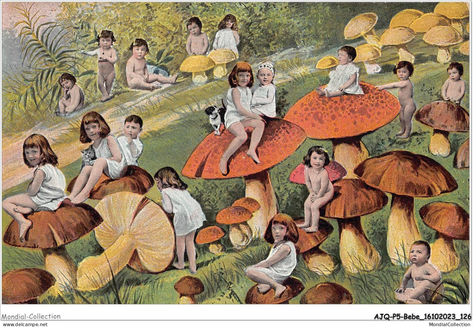 AJQP5-0499 - BEBE SUR CHAMPIGNONS GEANTS - Babies