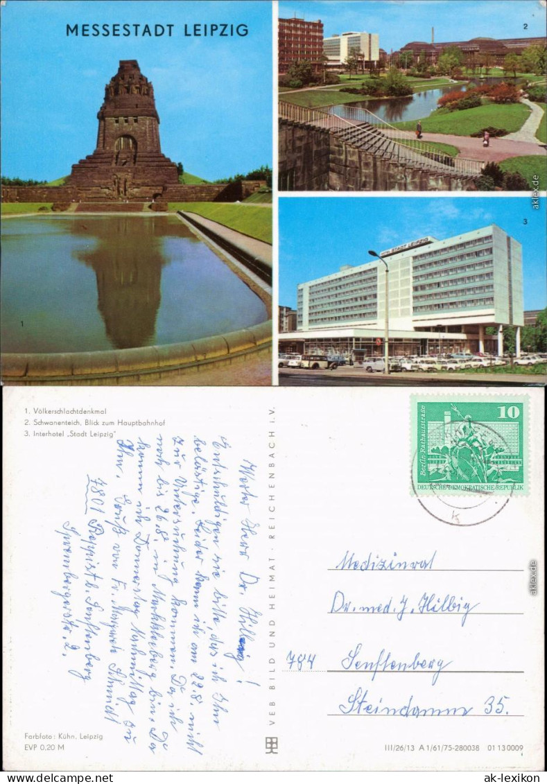 Leipzig 1. Völkerschlachtdenkmal  Hauptbahnhof  Interhotel "Stadt Leipzig" 1975 - Leipzig