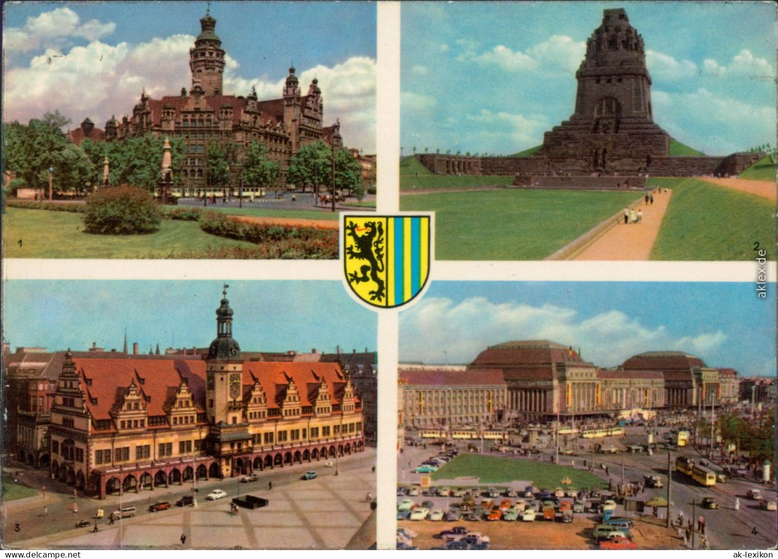 Leipzig 1 Neues Rathaus, 2 Völkerschlachtdenkmal  Rathaus, 4 Hauptbahnhof 1962 - Leipzig