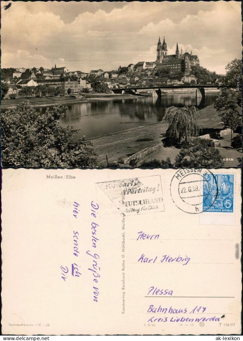 Meißen Blick über Die Elbe Auf Die Stadt Mit Dom Mit Der Altstadtbrücke 1958 - Meissen