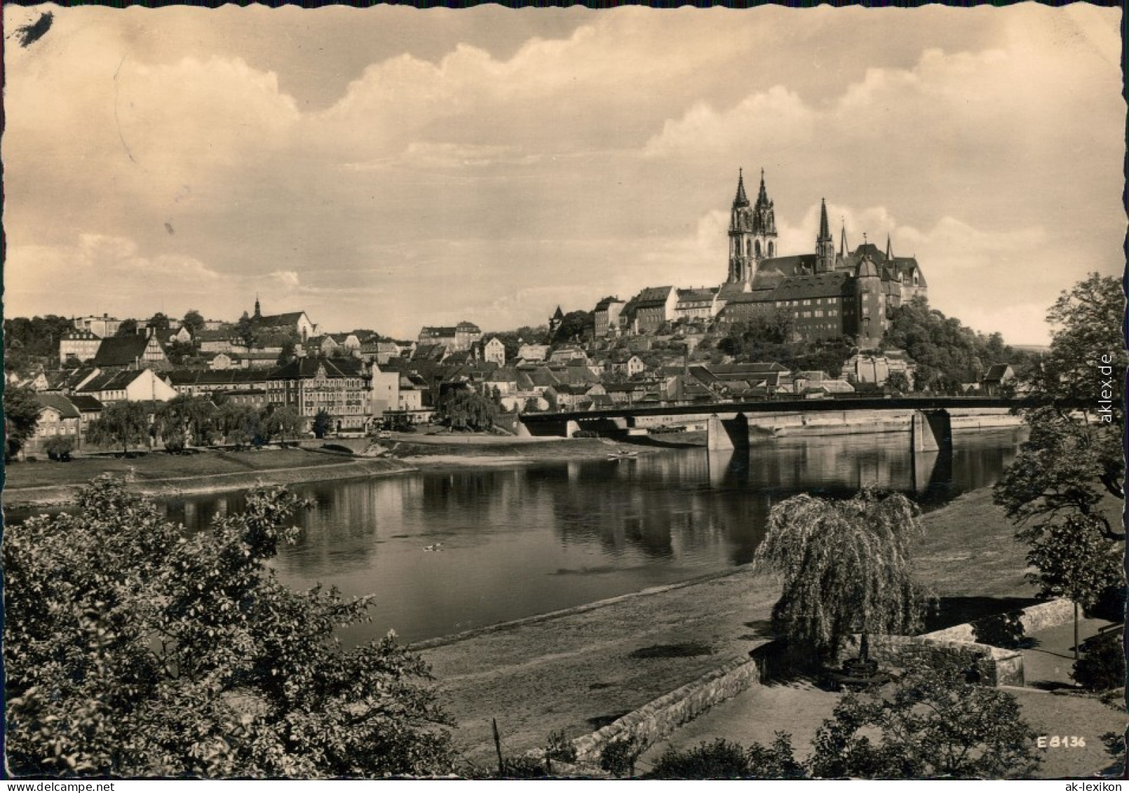 Meißen Blick über Die Elbe Auf Die Stadt Mit Dom Mit Der Altstadtbrücke 1958 - Meissen