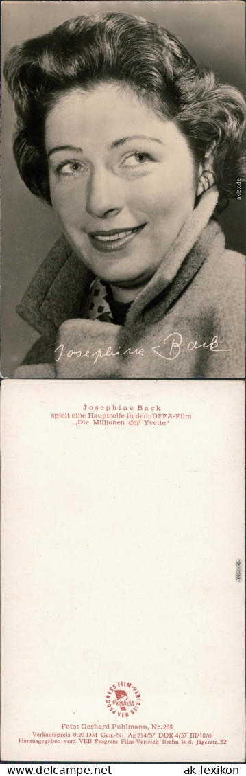  Schauspieler: Josephine Back, DEFA-Film "Die Millionen Der Yvette" 1957 - Acteurs