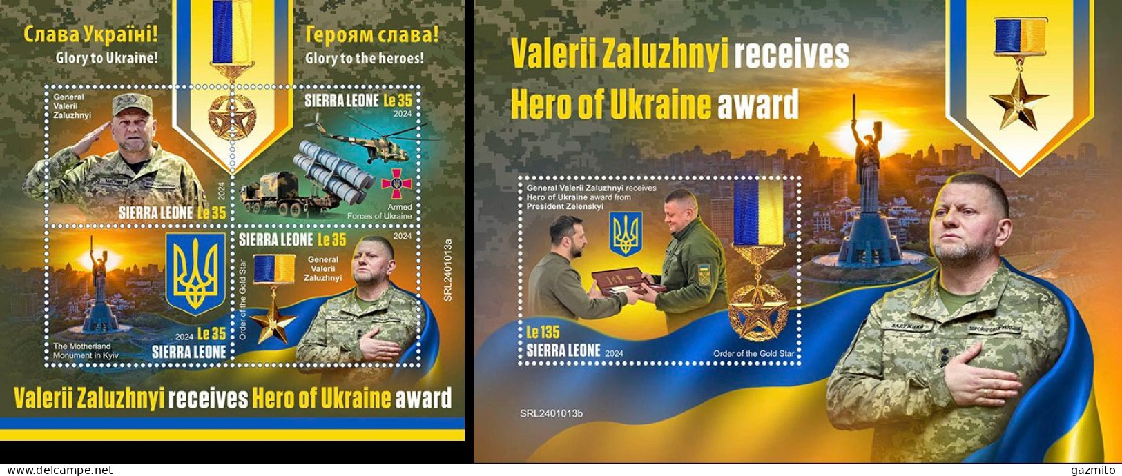Sierra Leone 2023, Zaluzhnyi Receives Hero Of Ukraine Award, 4val In BF+BF - Militaria