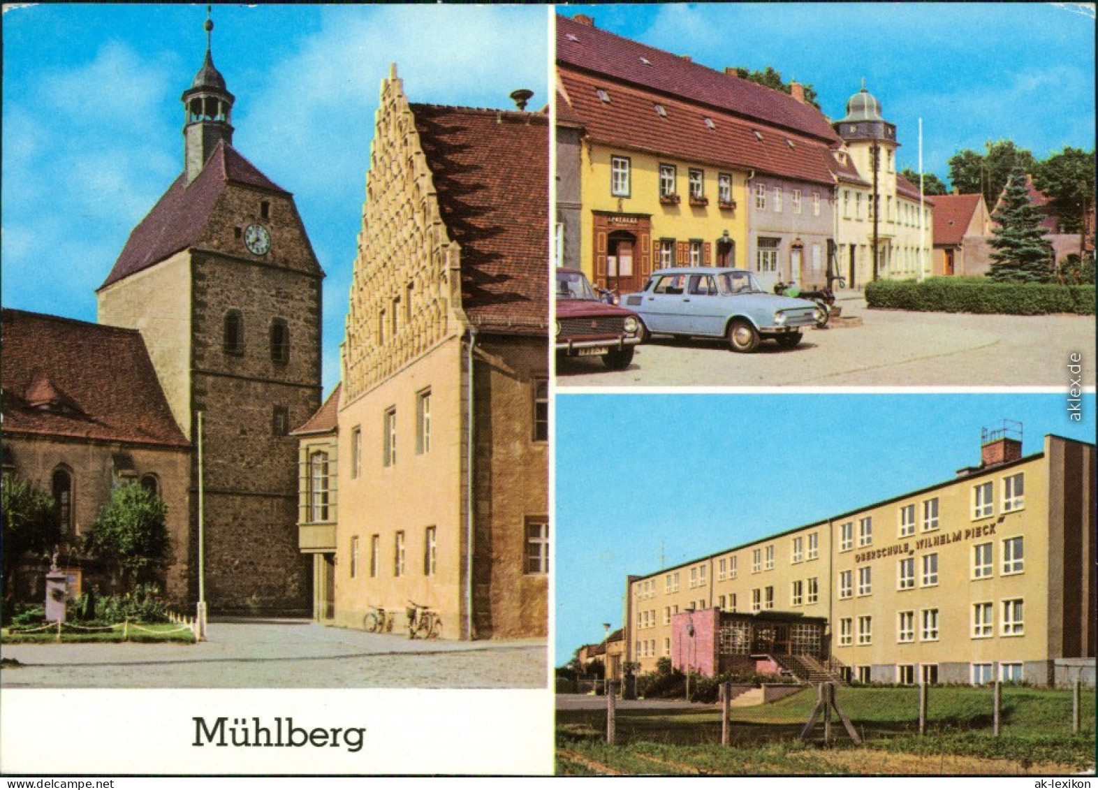 Mühlberg Elbe  Rathaus, Ernst-Thälmann-Straße  Polytechnische Oberschule   1982 - Mühlberg