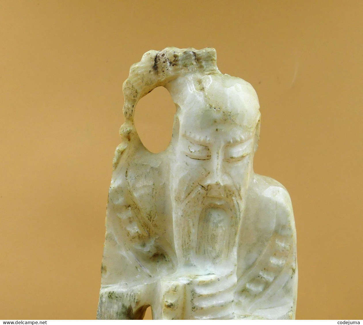 Statue Sage Chinois En Albâtre - Asiatische Kunst