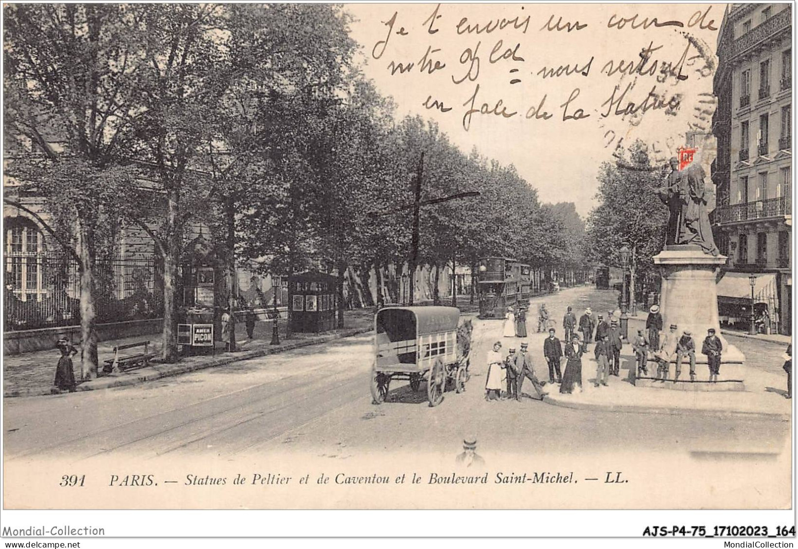 AJSP4-75-0385 - PARIS - Statues De Peltier Et De Caventou Et Le Boulevard Saint-michel - Statuen