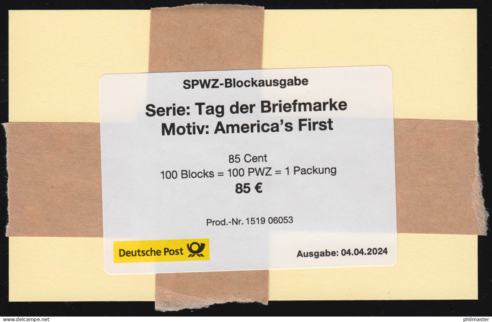 Block 93 America's First, Ochsenaugen, BANDEROLE Für 100 Blocks - Storia Postale