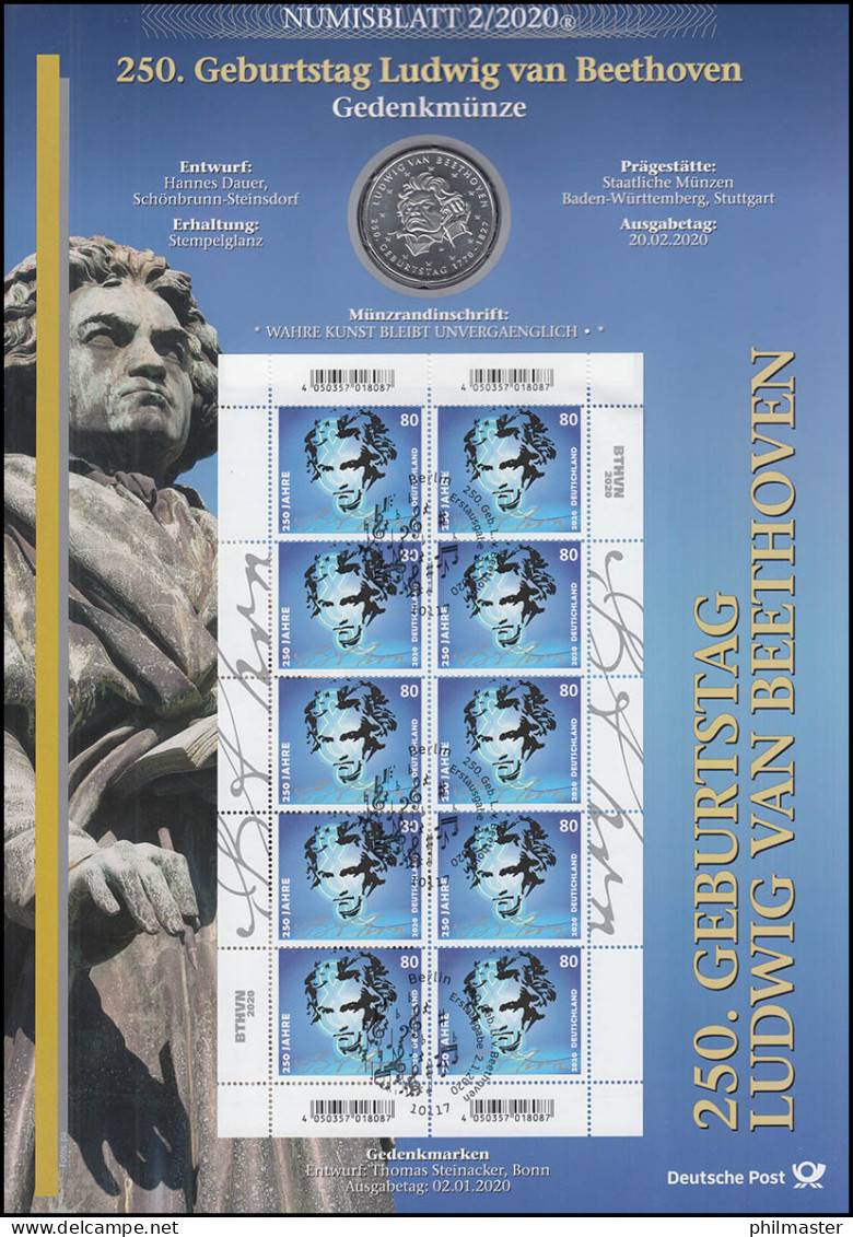 3513 250. Geburtstag Von Ludwig Van Beethoven  - Numisblatt 2/2020 - Numismatische Enveloppen