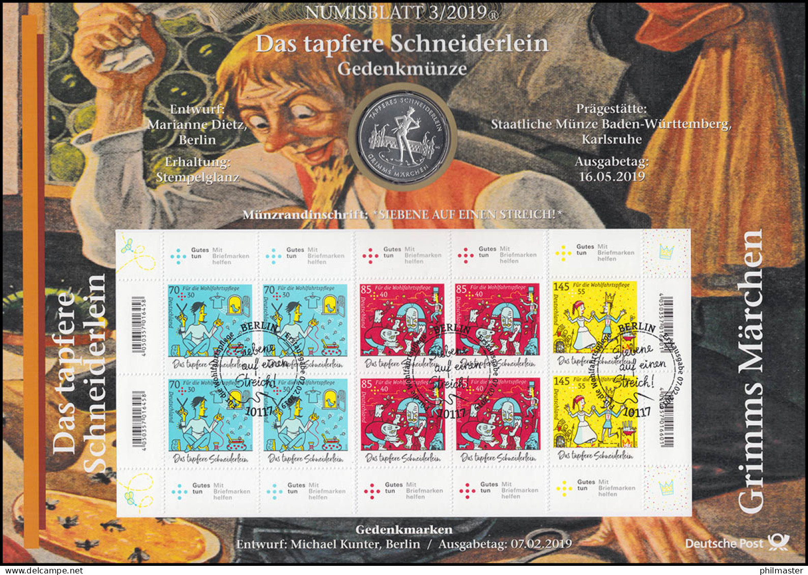 3438-3440 Grimms Märchen: Das Tapfere Schneiderlein - Numisblatt 3/2019 - Numismatische Enveloppen