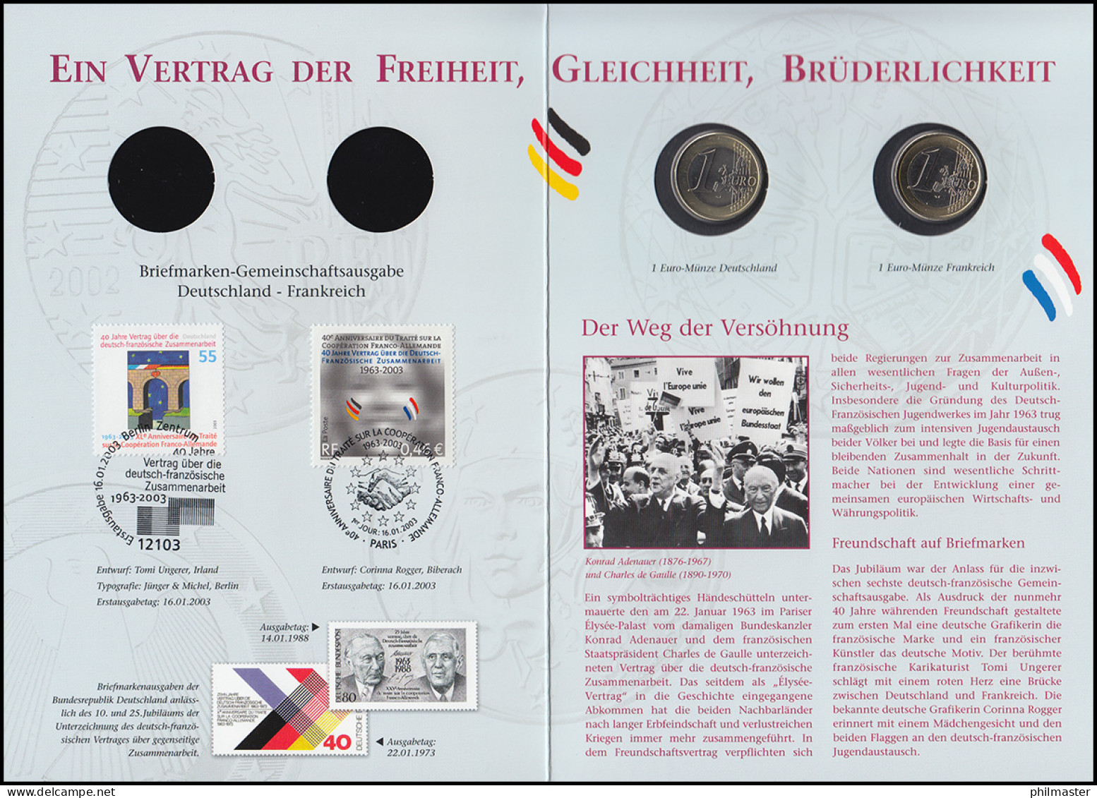 Numis-Faltblatt 40 Jahre Vertrag über Die Deutsch-Französische Zusammenarbeit - Sobres Numismáticos