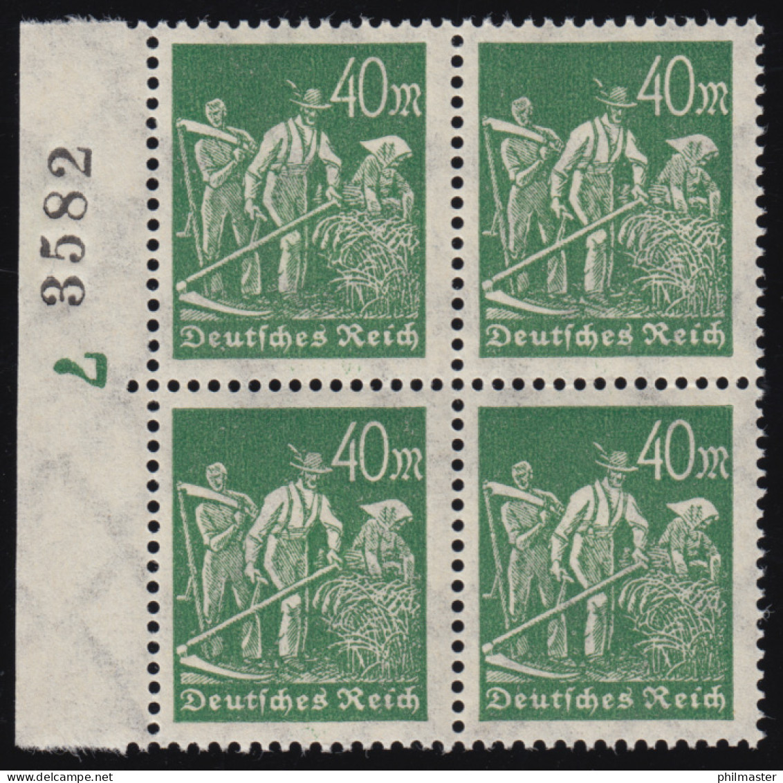 244d Freimarke Arbeiter 40 M, Dunkelolivgrün, Viererblock Mit RZ, Postfrisch ** - Unused Stamps