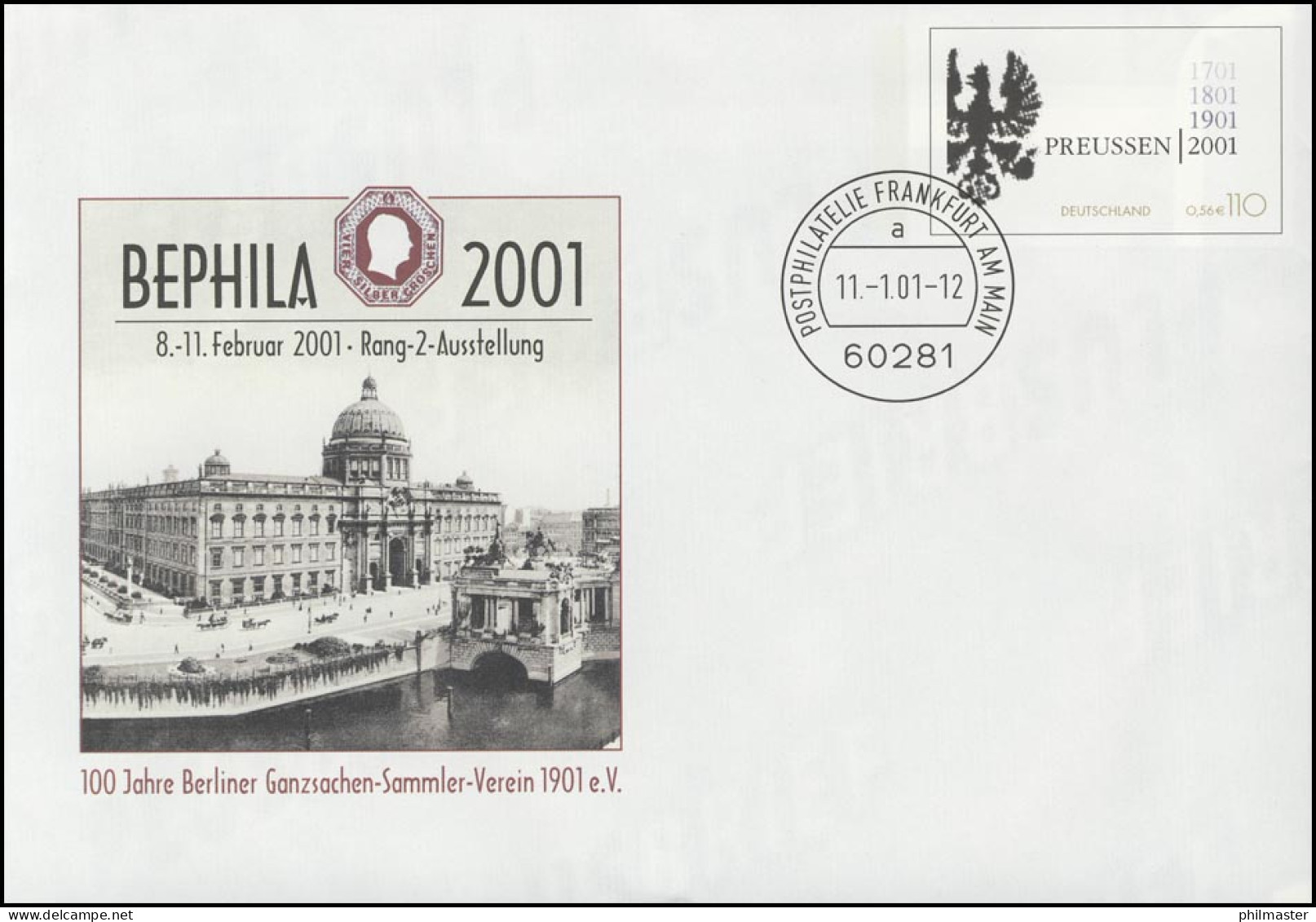 USo 23 BEPHILA Berlin & Preußen 2001, VS-O Frankfurt 11.01.2001 - Covers - Mint