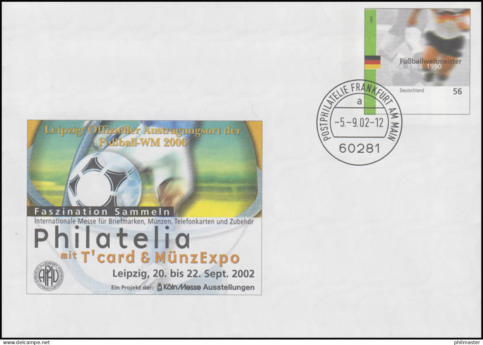 USo 42 PHILATELIA Leipzig 2002 Und Fußballweltmeister, VS-O Frankfurt 5.9.2002 - Covers - Mint