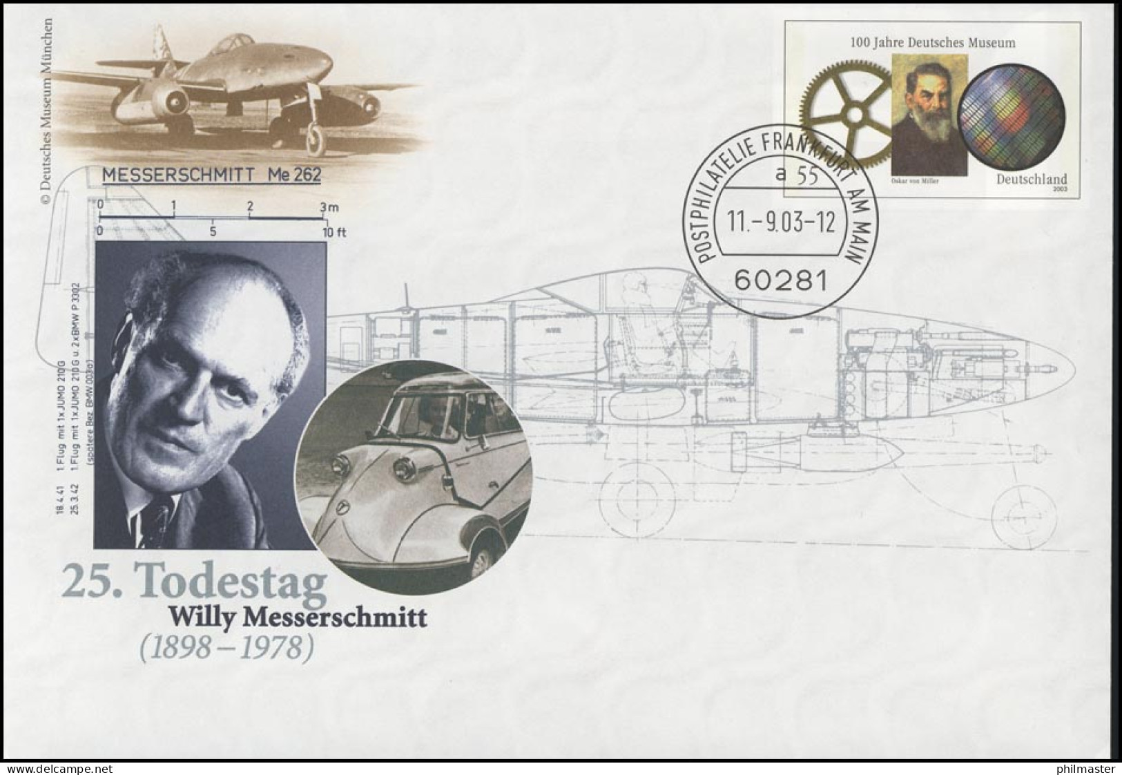 USo 62 Messerschmitt 2003 Und Deutsches Museum, VS-O Frankfurt 11.9.2003 - Covers - Mint