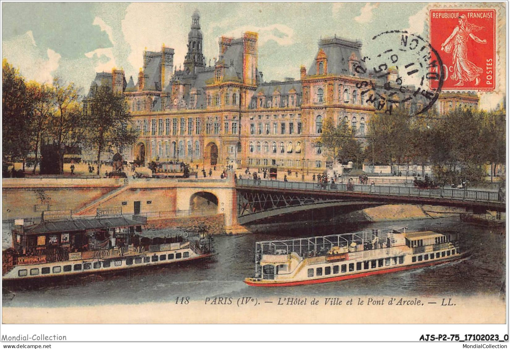 AJSP2-75-0102 - PARIS - L'hôtel De Ville Et Le Pont D'arcole - Cafés, Hoteles, Restaurantes