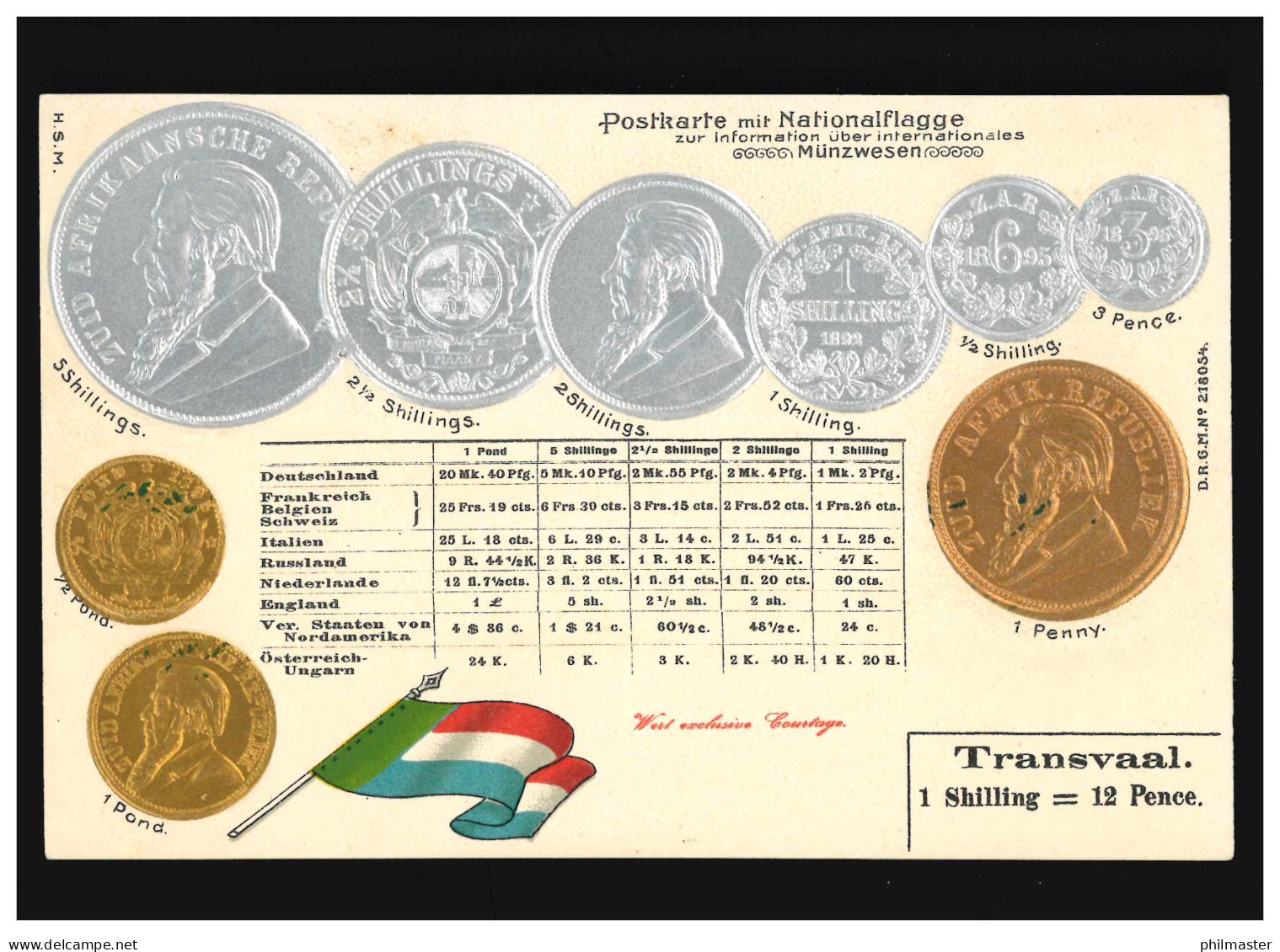 Prägekarte Transvaal Shillings Pence Pond Währung Münzen Flagge, Ungebraucht - Other & Unclassified