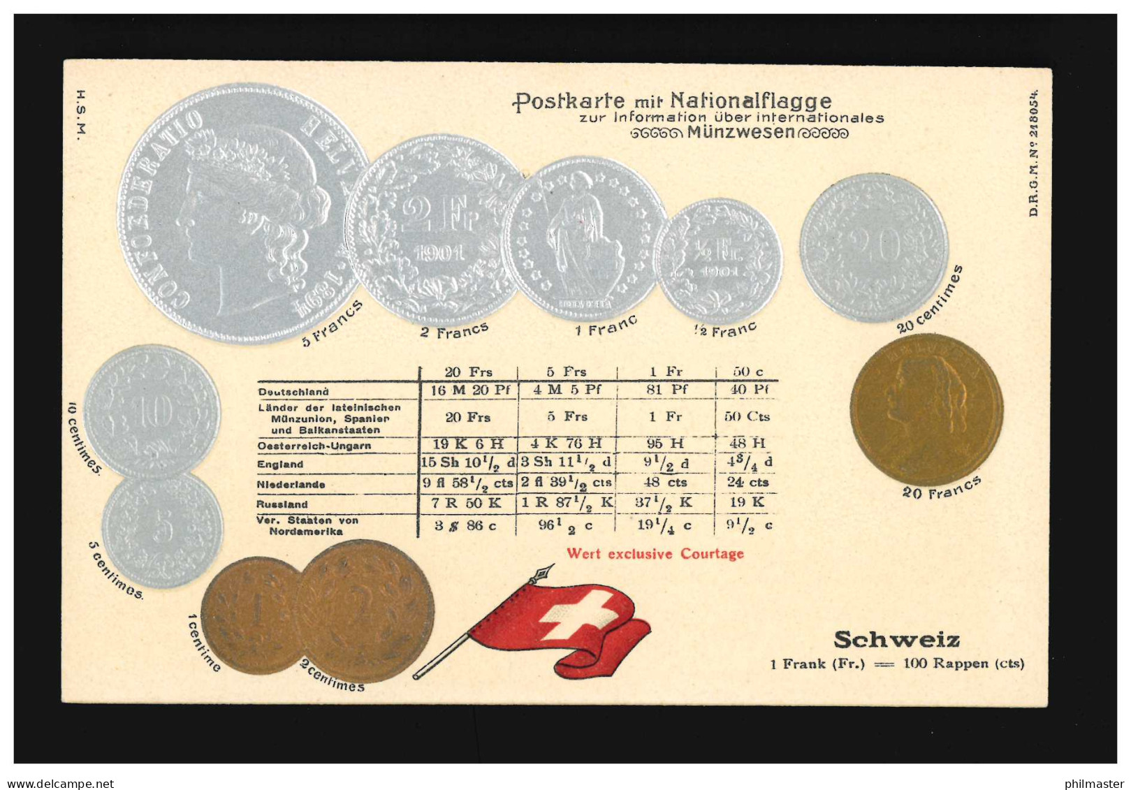 Prägekarte Schweiz Francs Centimes Rappen Währung Münzen Flagge, Ungebraucht - Autres & Non Classés