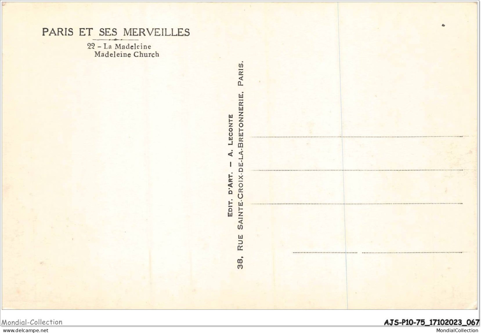 AJSP10-75-0945 - PARIS ET SES MERVEILLES - La Madeleine - Iglesias