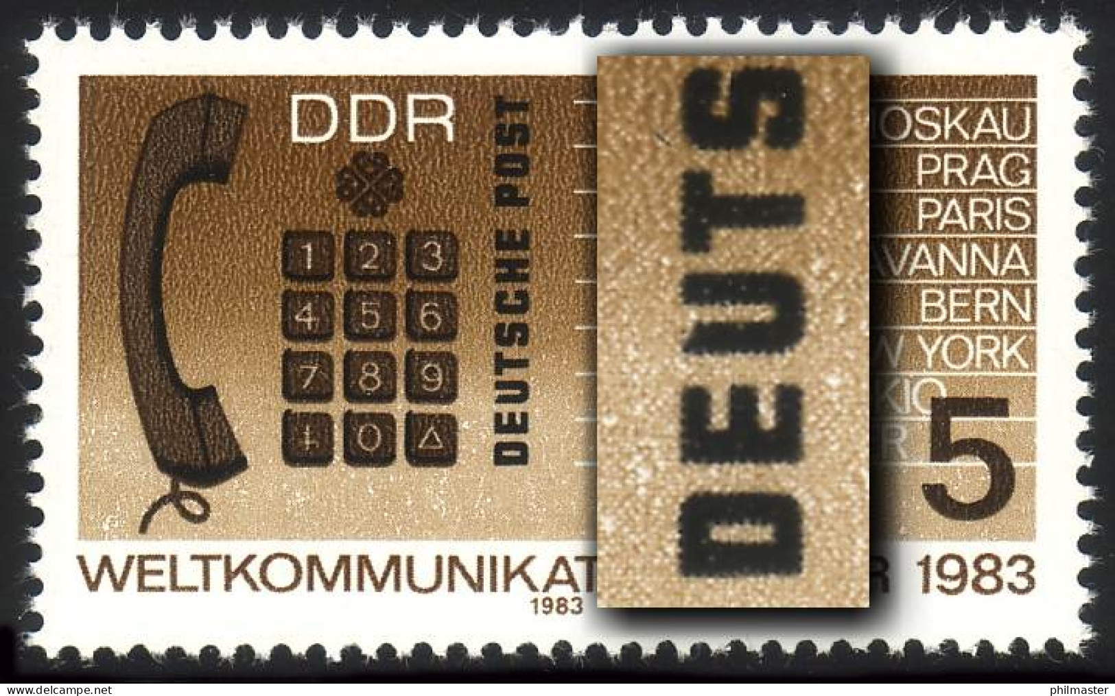 2770I Weltkommunikationsjahr 5 Pf: U In DEUTSCHE Links Abgeschrägt, Feld 6 **  - Variedades Y Curiosidades