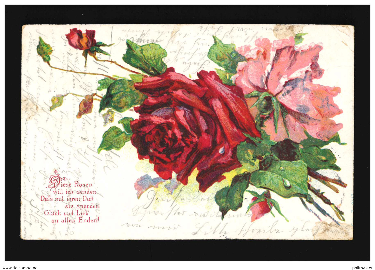 AK Blumen Rote Rosenzweig, Diese Rose Will Ich Senden, Thedinghausen 26.4.1908 - Andere & Zonder Classificatie