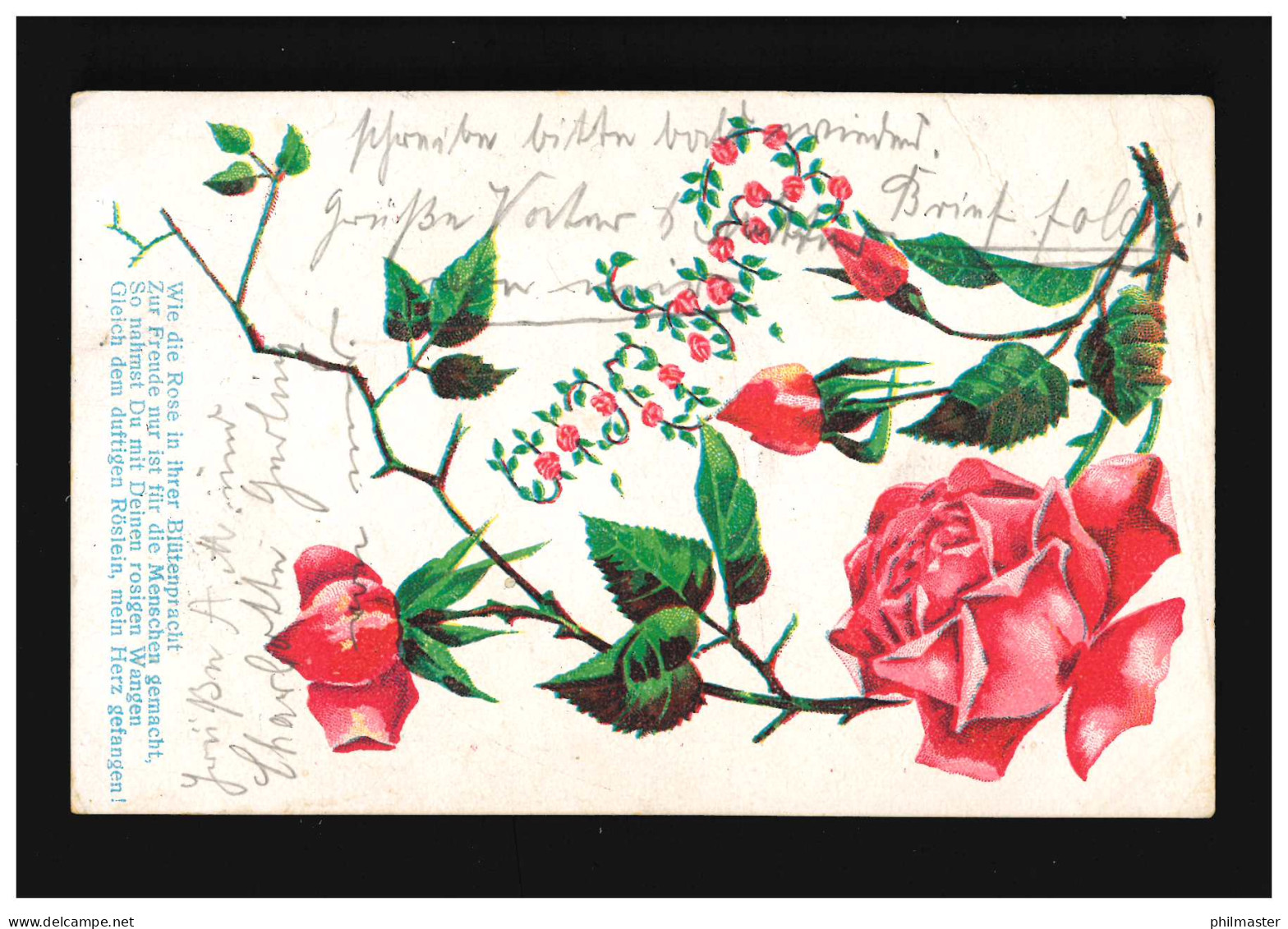 AK Blumen Rote Rose  Wie Die Rose In Ihrer Blütenpracht, Osnabrück 3.10.1910 - Altri & Non Classificati