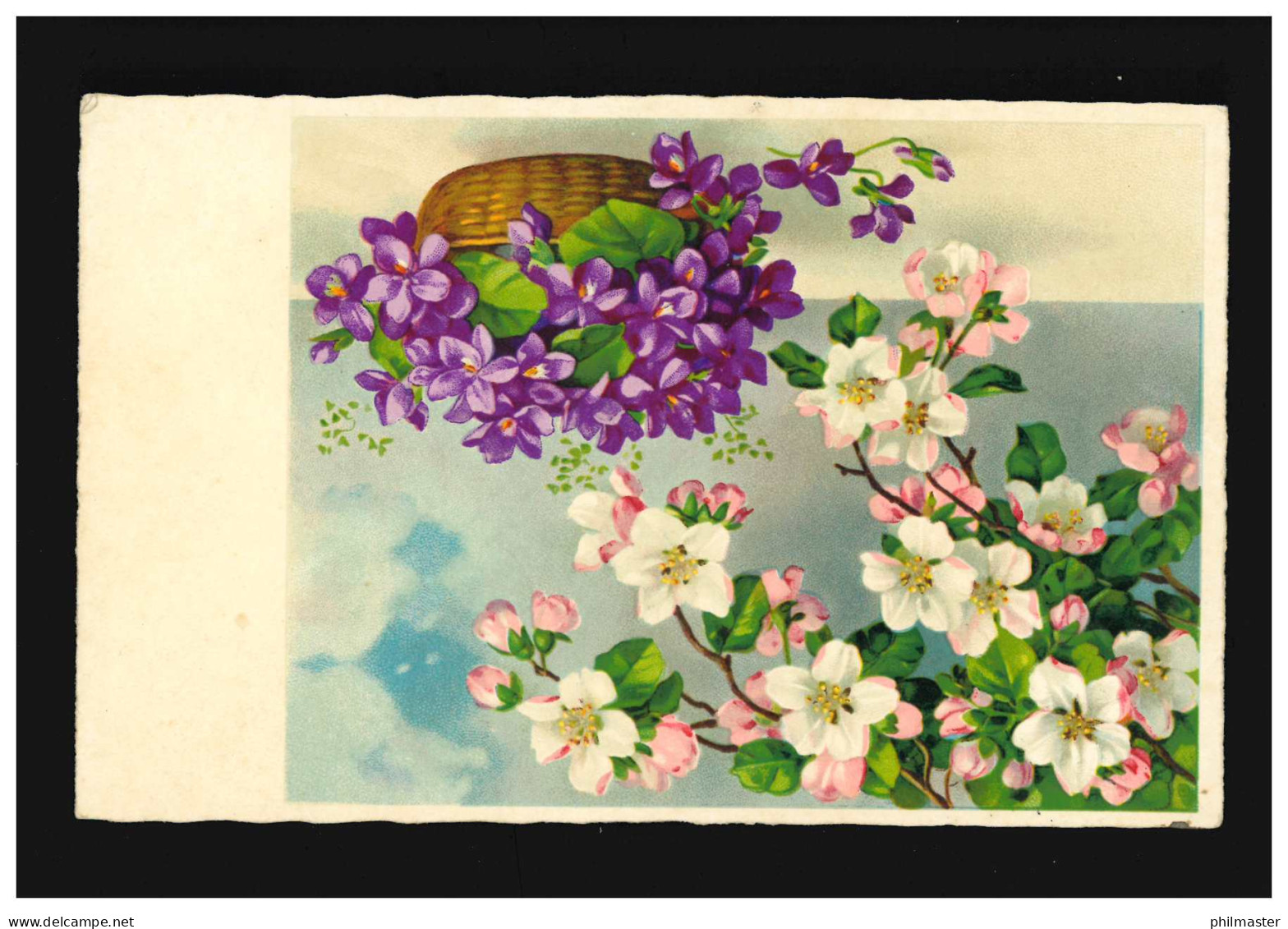AK Blumen Blütenzweige Apfel, Weidenkorb Mit Veilchen, Gelaufen Niederlande 1936 - Altri & Non Classificati