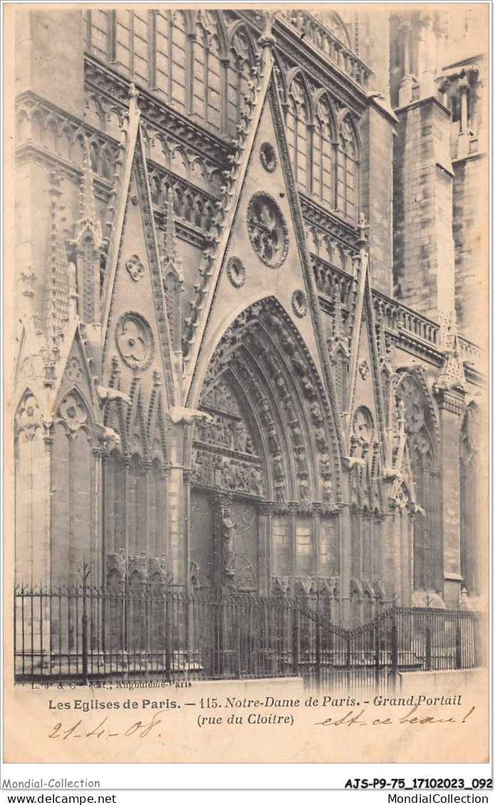 AJSP9-75-0857 - LES EGLISES DE PARIS - Notre-dame De Paris - Grand Portail - Rue Du Cloître - Notre-Dame De Paris