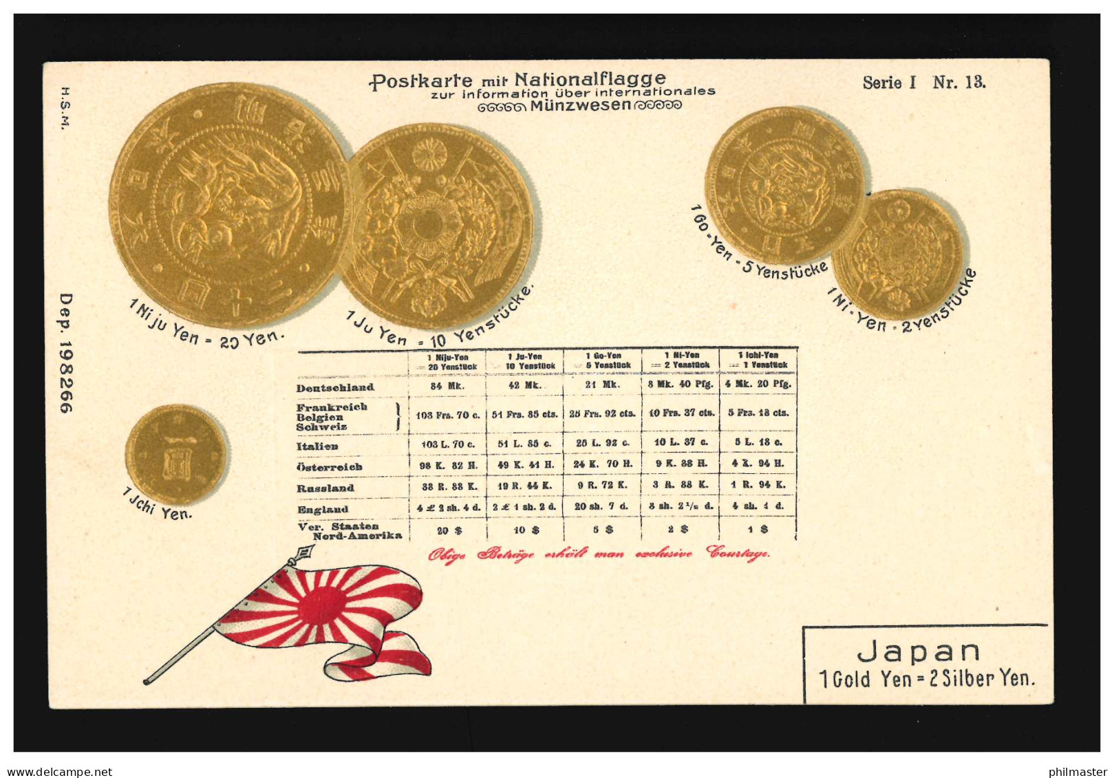 Prägekarte Japan Gold-Yen Jchi Yen Ni Ju Währung Münzen Flagge, Ungebraucht - Other & Unclassified