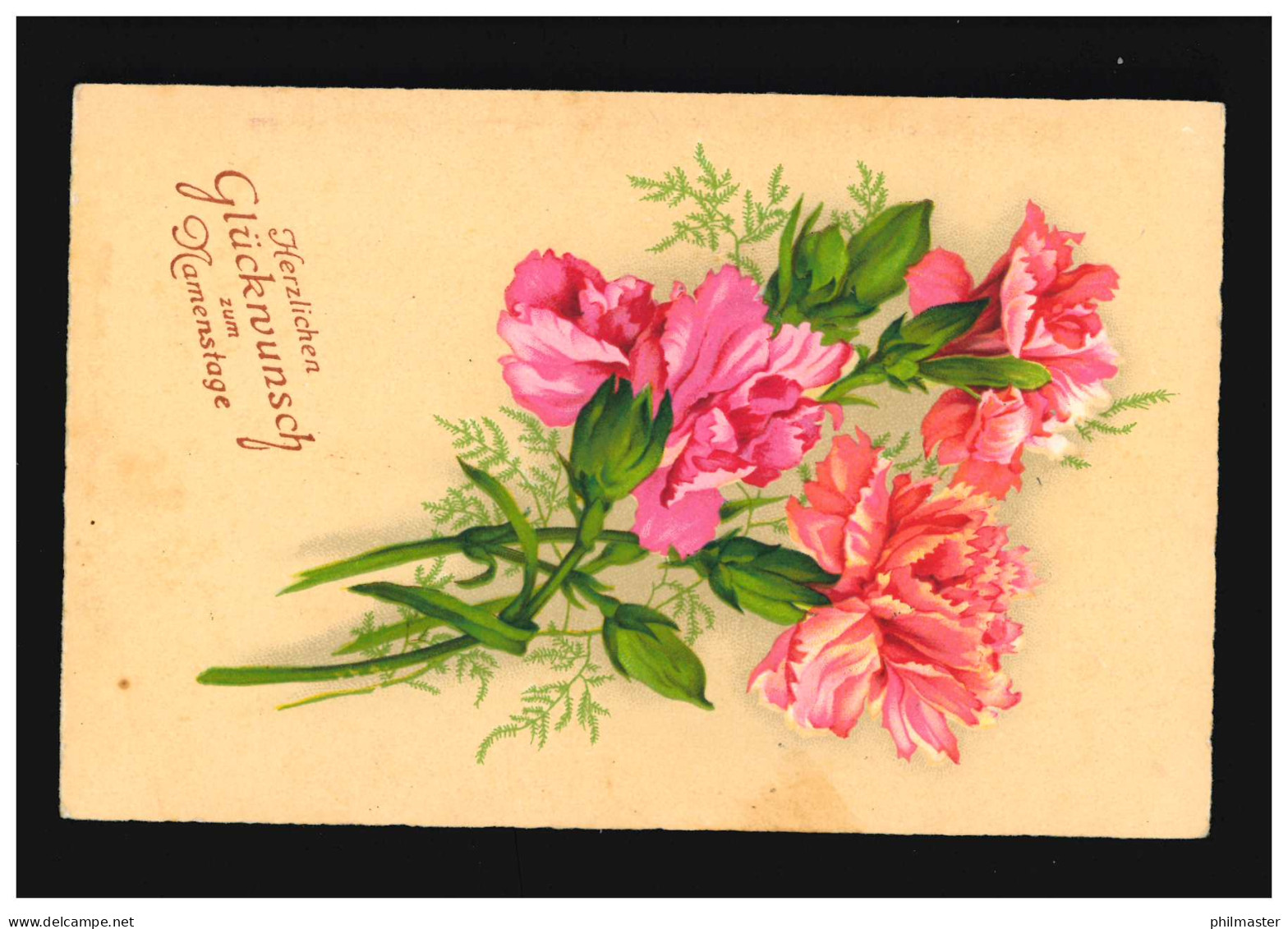 AK Blumen Rosa Landnelke Strauß Herzlichen Glückwunsch Namenstag, Ramsau - Autres & Non Classés