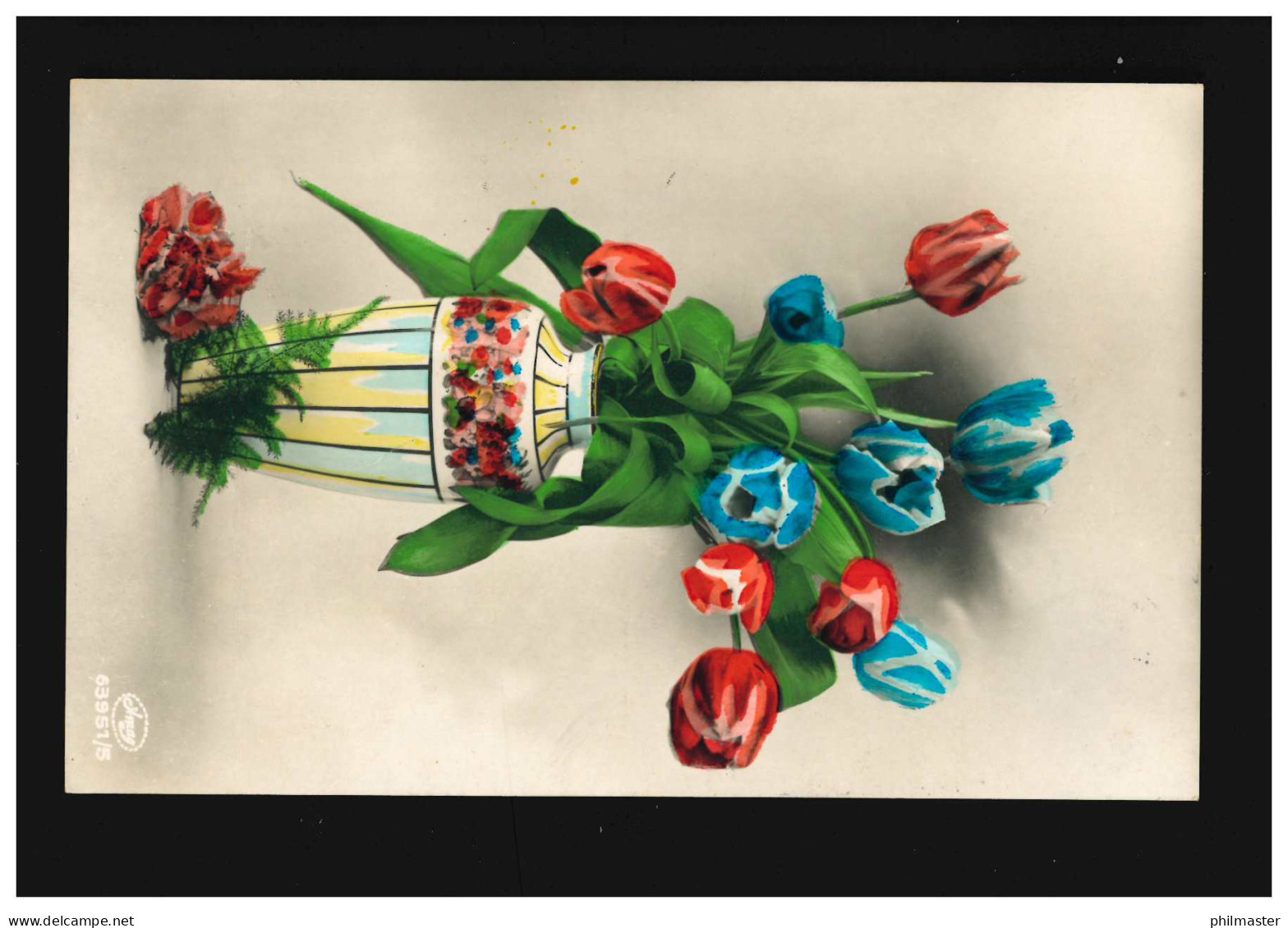 AK Blumen Rote Und Blaue Tulpen Strauß Vase Stilleben, Gelaufen 26.4.1928 - Andere & Zonder Classificatie