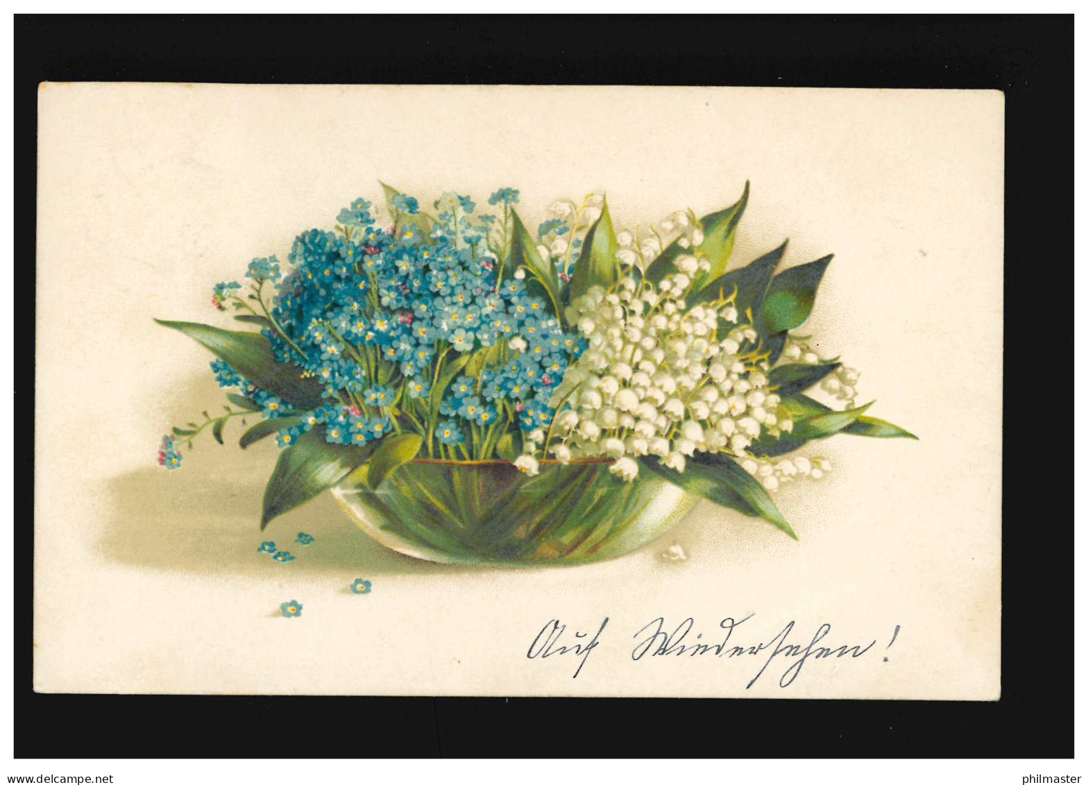 AK Blumen Schale Vergissmeinicht Maiglöckchen Blüten, Klotzsche 1.8.1917 - Autres & Non Classés