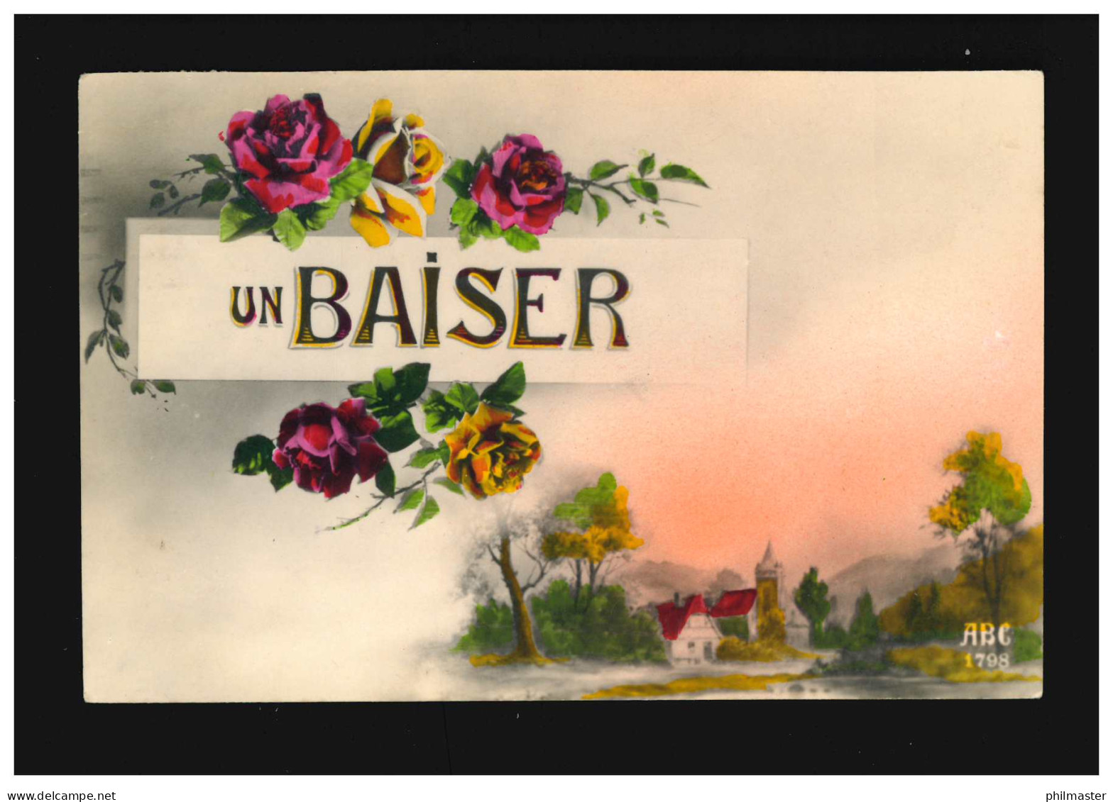 AK Blumen Rosen Rot Gelb Un Baiser Schriftzug Dorf Kunst, Bruxelles 10.9.1931 - Andere & Zonder Classificatie