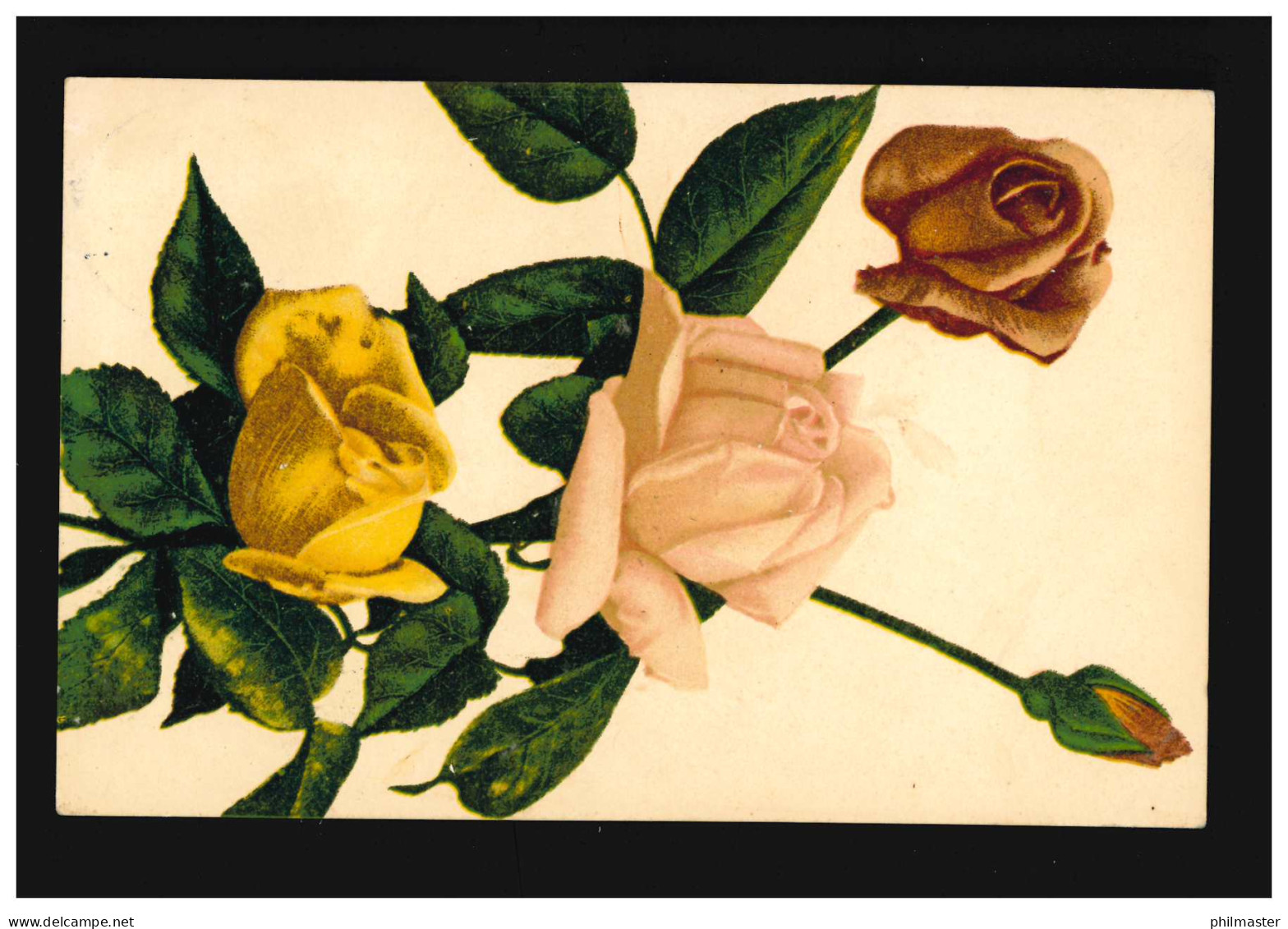 AK Blumen Strauß Gelb Rote Rosen Idealdruck No.1105, Wiesbaden 7.7.1913 - Sonstige & Ohne Zuordnung