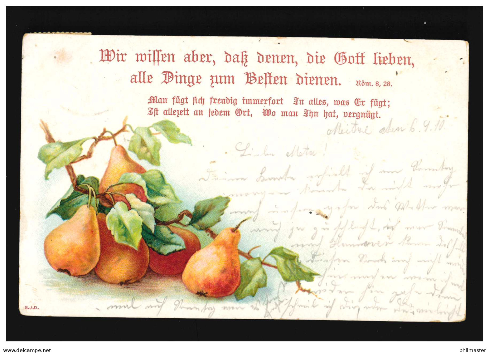 AK Blumen Zweig Birnen Bibel Psalm Römer 8, Vers 28, Mellendorf 7.9.1911 - Other & Unclassified