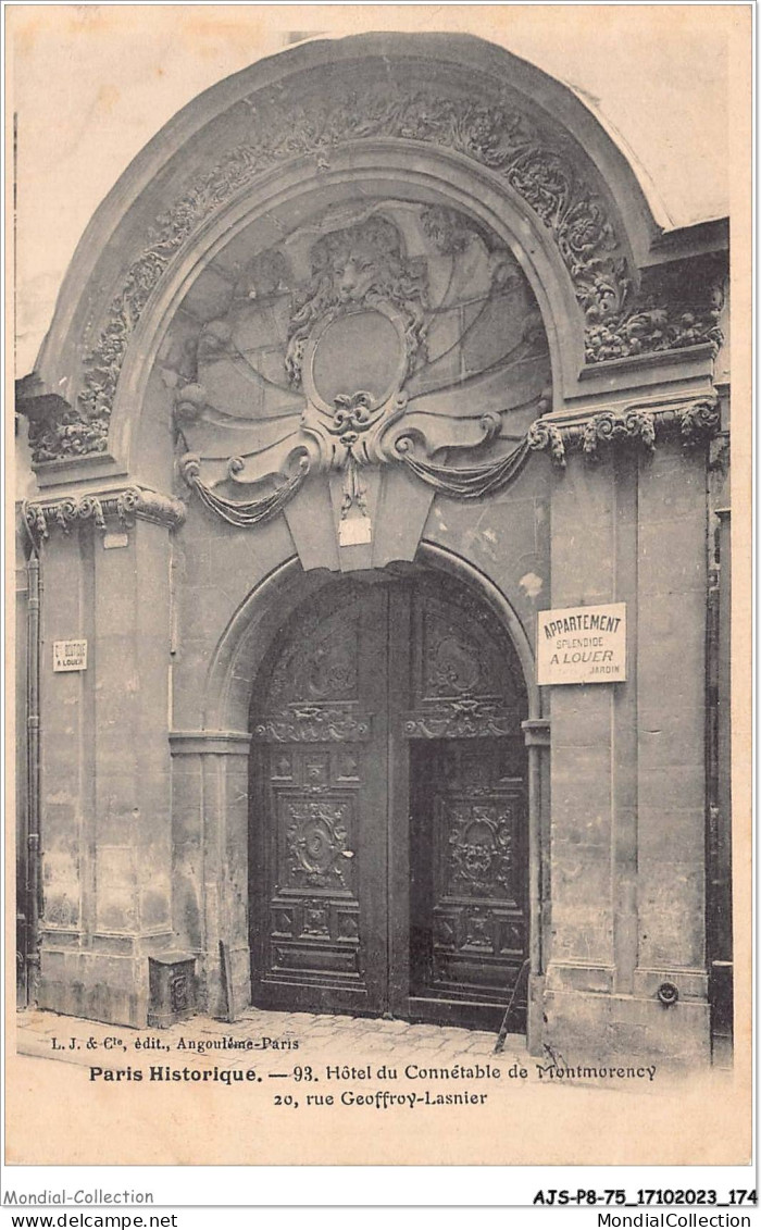 AJSP8-75-0797 - PARIS HISTORIQUE - Hôtel Du Connétable De Montmorency - Rue Geoffroy-lasnier - Bar, Alberghi, Ristoranti