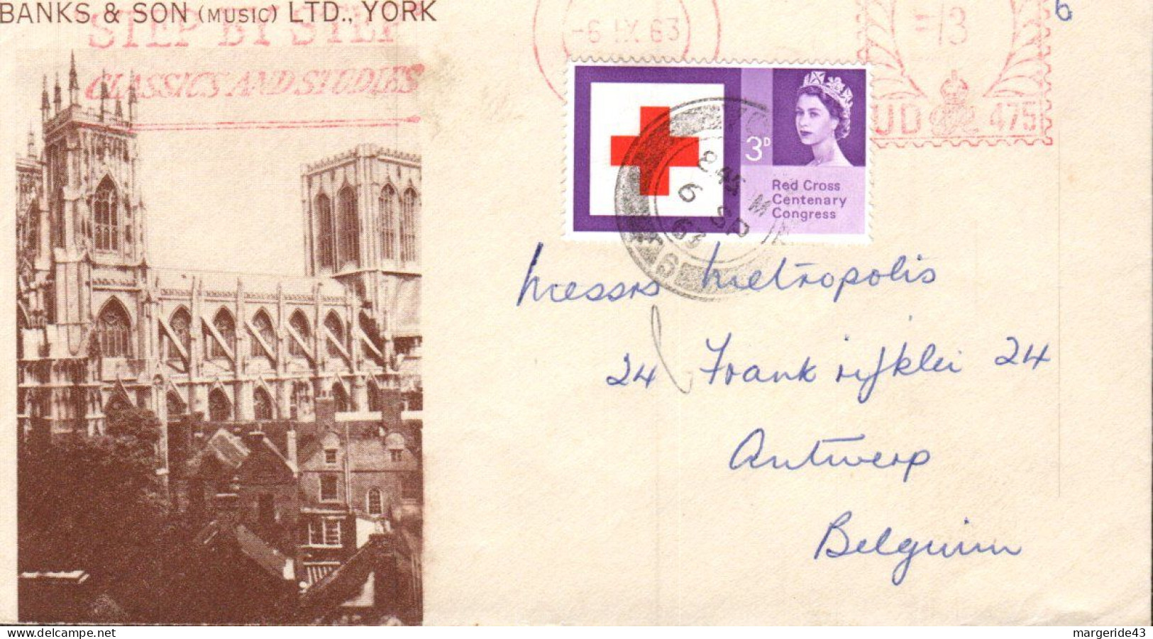 GB LETTRE DE YORK POUR LA BELGIQUE 1963 - Briefe U. Dokumente