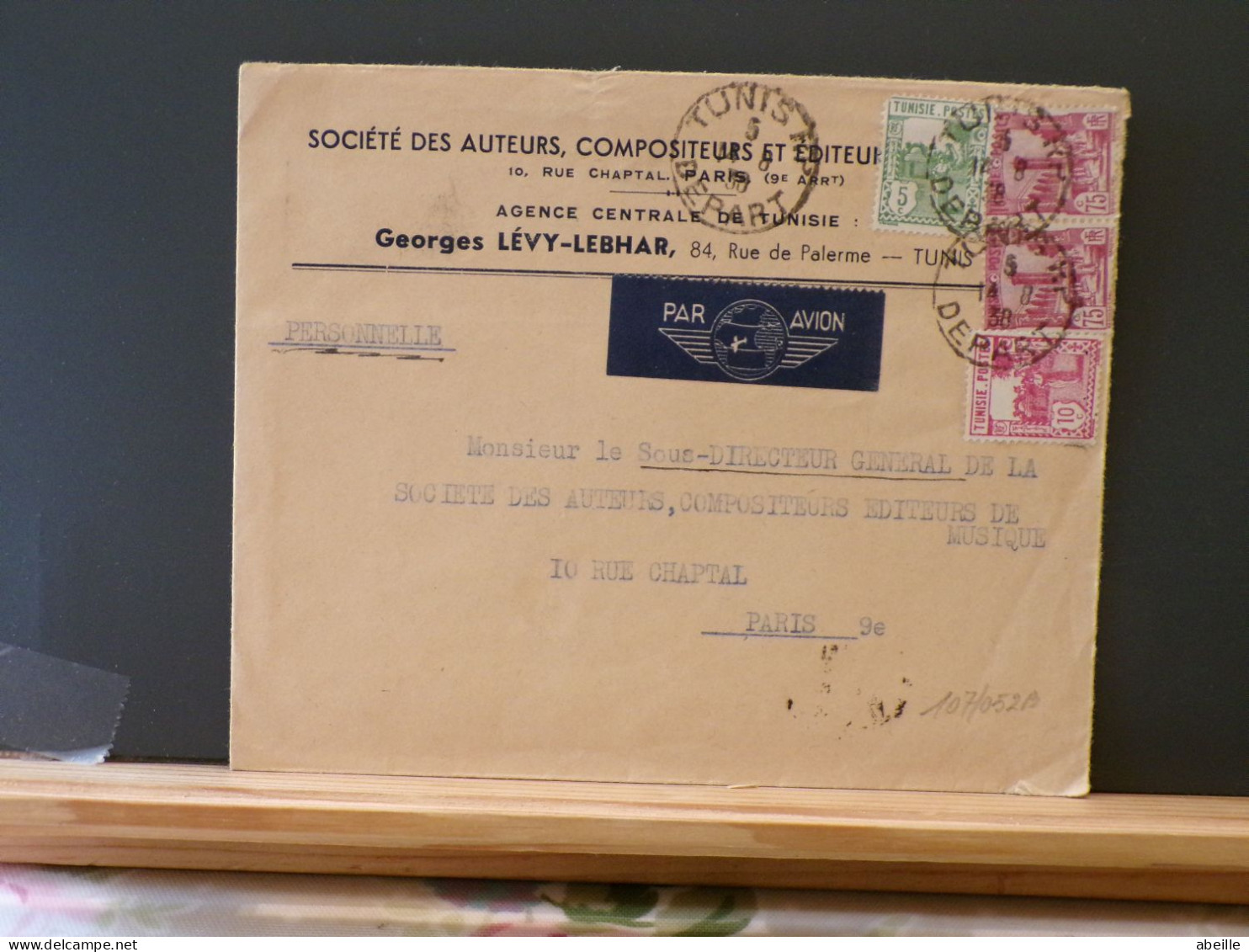 107/0452B  LETTRE TUNESIE  1938 - Brieven En Documenten