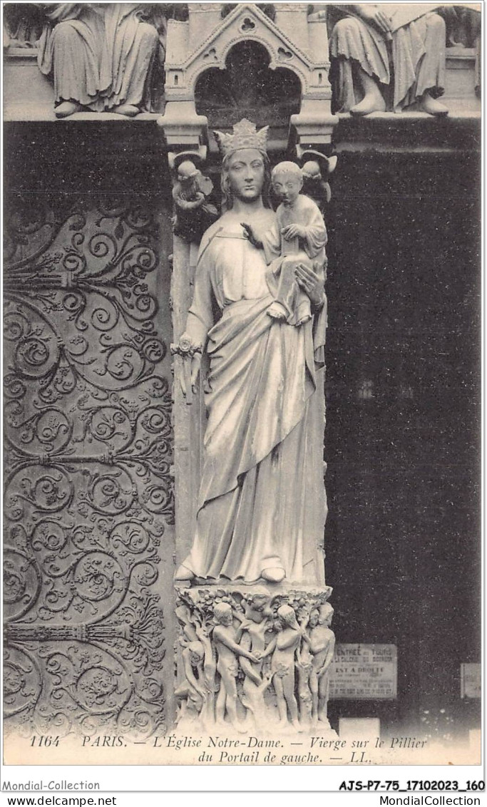 AJSP7-75-0688 - PARIS - L'église Notre-dame - Vierge Sur Le Pillier Du Portail De Gauche - Iglesias