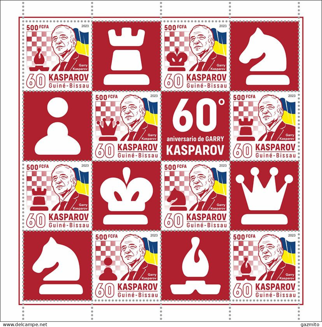 Guinea Bissau 2023, Chess, Kasparov, Ukrainian Flag, 8val In BF - Chess