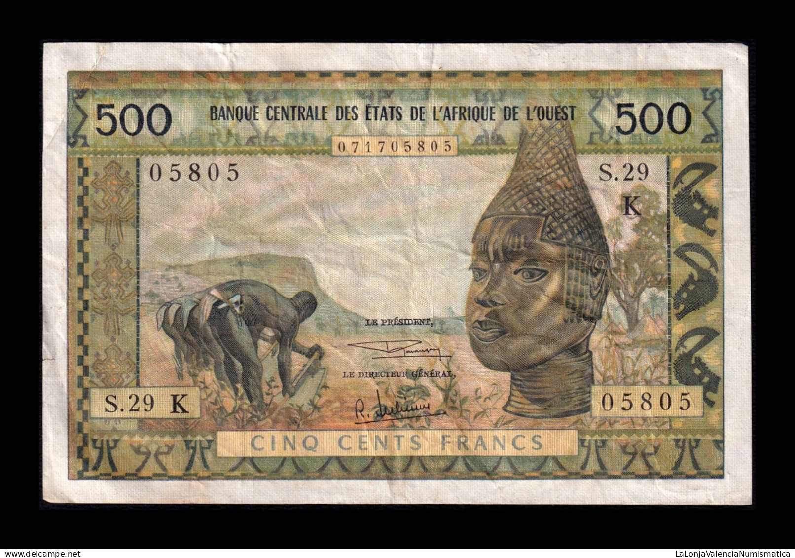 West African St. Senegal 500 Francs ND (1959-1965) Pick 702Kh Bc/Mbc F/Vf - West African States