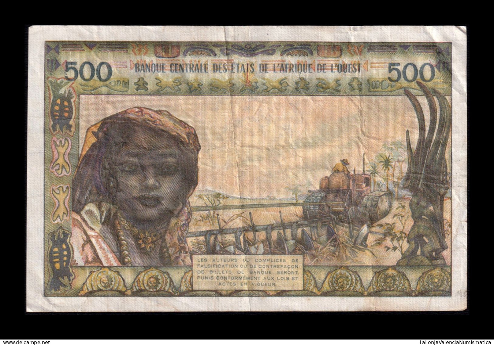 West African St. Senegal 500 Francs ND (1959-1965) Pick 702Kh Bc/Mbc F/Vf - West African States